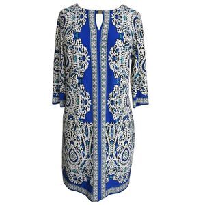 Studio One Shift Paisley Floral Stretch Dress Women Size Large Color Blue White